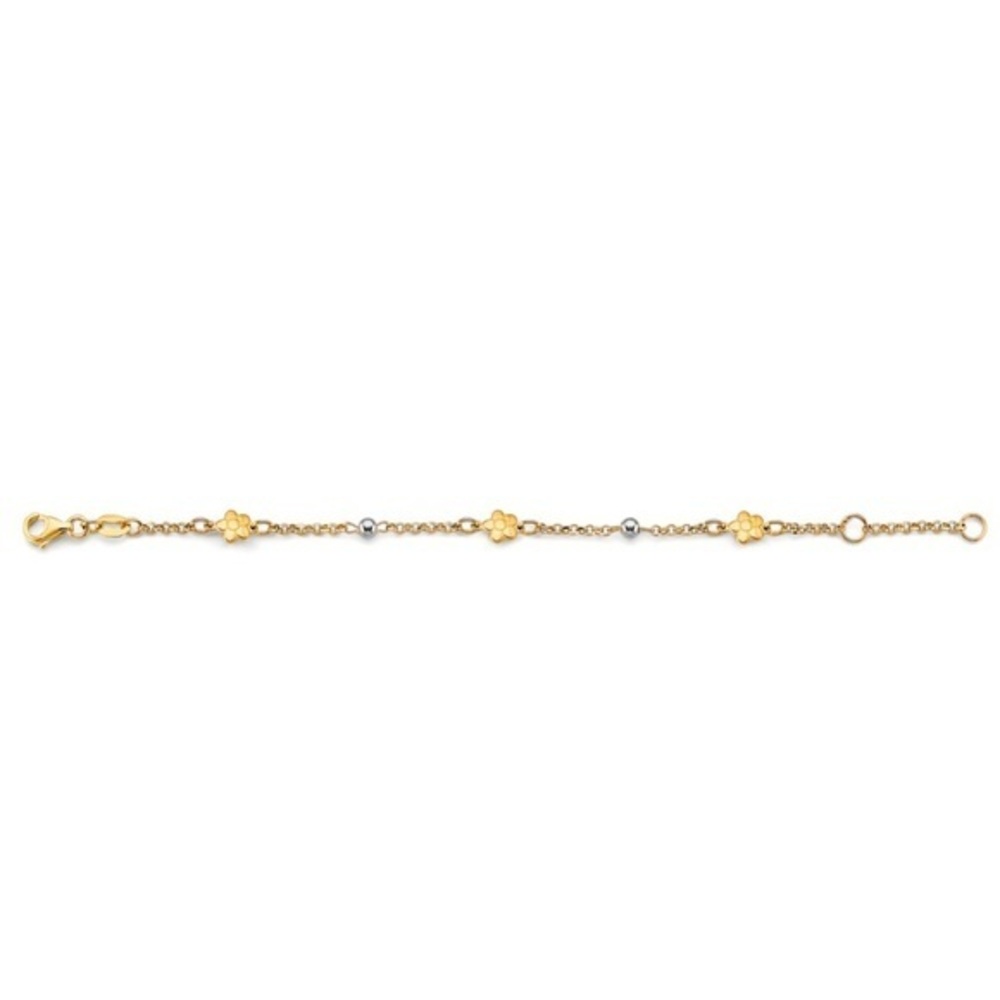 New 14K 2 TONE GOLD FLOWER BALL Bracelet 5" TO 6" INCHES​
